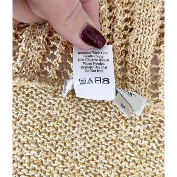 Coldwater Creek Women's Sz M Yellow Crochet Knit Cardigan Sweater Shawl Collar - Picture 5 of 7